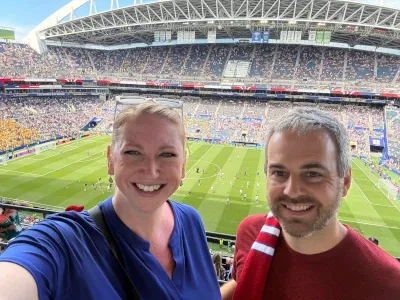 My wife and I at Lumen Field in Seattle for a World Cup match